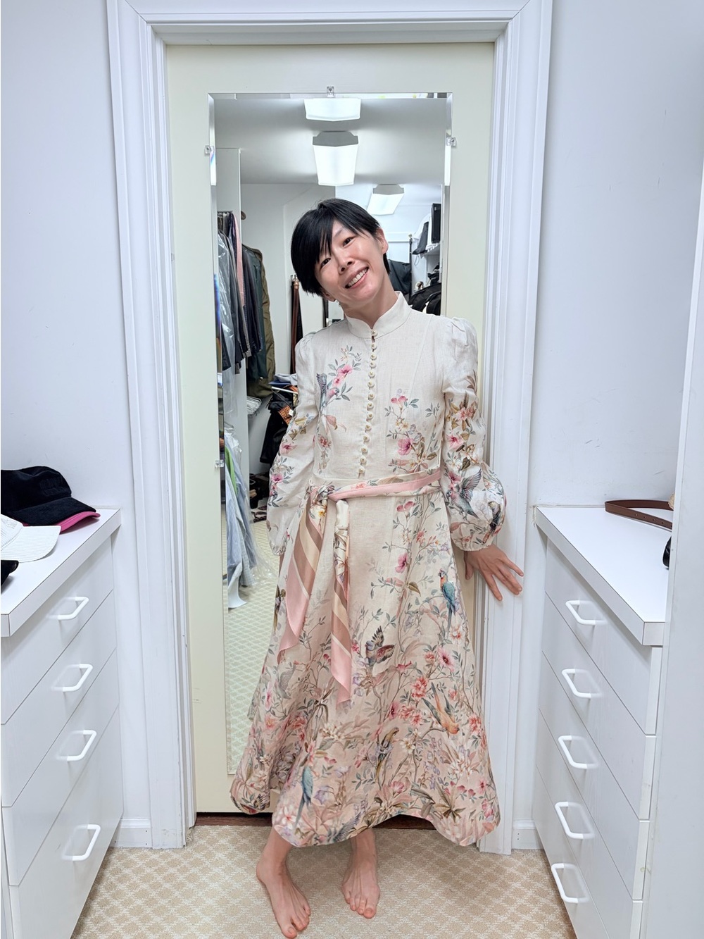 NWOT Zimmermann Floral Print Midi Linen Dress Size AU 0/1/2/3